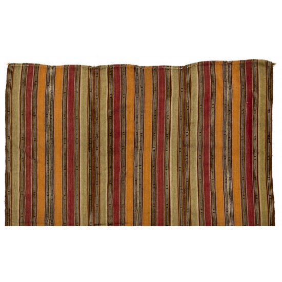 Multicolored Vintage Kilim from Turkey, Handwoven Rug with Vertical Bands. 6 x 7.2 Ft (184 x 217 cm)