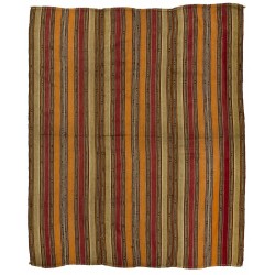 Multicolored Vintage Kilim from Turkey, Handwoven Rug with Vertical Bands. 6 x 7.2 Ft (184 x 217 cm)