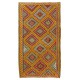 Fantastic Vintage Turkish Kilim with Geometric Design in Red, Yellow, Green, Gray Colors. 6 x 10.7 Ft (185 x 324 cm)