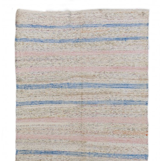 Authentic Central Anatolian Kilim with Soft Colors. Vintage Flat-Woven Cotton Carpet. 6 x 13.2 Ft (185 x 402 cm)