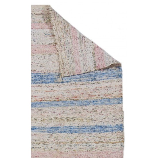Authentic Central Anatolian Kilim with Soft Colors. Vintage Flat-Woven Cotton Carpet. 6 x 13.2 Ft (185 x 402 cm)