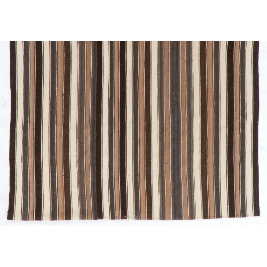Handwoven Vintage Anatolian Kilim (Flat-weave) with Vertical Bands, 100% Wool. 6.2 x 8.8 Ft (186 x 268 cm)