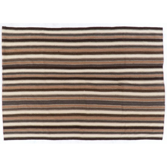 Handwoven Vintage Anatolian Kilim (Flat-weave) with Vertical Bands, 100% Wool. 6.2 x 8.8 Ft (186 x 268 cm)