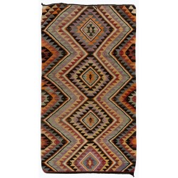 Hand-Woven Vintage Turkish Runner Kilim (Flat-weave). Geometric Pattern Corridor Kilim. 6.2 x 10.9 Ft (187 x 330 cm)
