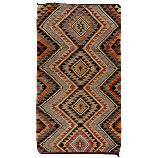 Hand-Woven Vintage Turkish Runner Kilim (Flat-weave). Geometric Pattern Corridor Kilim. 6.2 x 10.9 Ft (187 x 330 cm)