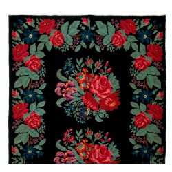 Bessarabian Vintage Hand-Woven Moldovian Wool Kilim, Unique Floral Pattern 50 years old Kilim Rug. 6.2 x 11.5 Ft (187 x 349 cm)