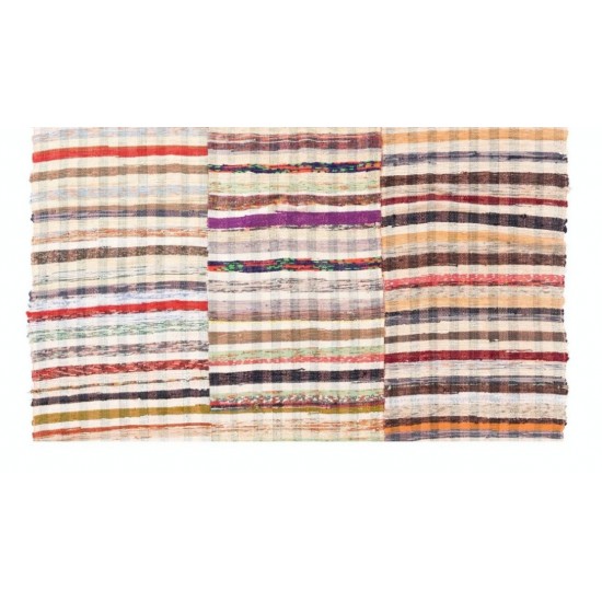 Vintage Striped Kilim (Reversible) for Home & Office,  Handwoven Turkish Rag Rug. 6.3 x 6.4 Ft (190 x 195 cm)