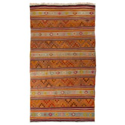 Colorful Handwoven Vintage Anatolian Striped Kilim (Flat-weave), 100% Wool. 6.3 x 7.8 Ft (190 x 235 cm)