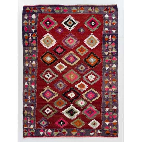 Gorgeous Vintage Handmade Kilim from Turkey, Geometric Pattern Rug. 6.3 x 8.6 Ft (190 x 260 cm)