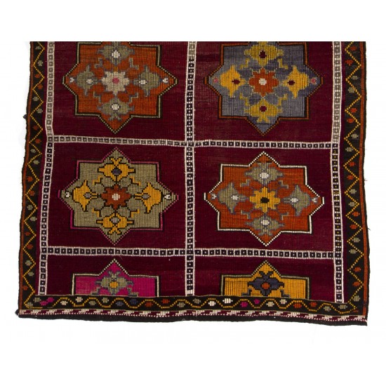Colorful Vintage Handwoven Turkish Kilim, Authentic Flat-Weave Floor Covering. 6.3 x 10.4 Ft (190 x 314 cm)