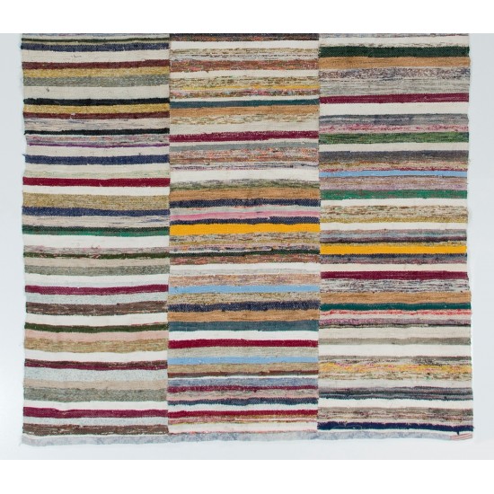 Lovely Multicolored Striped Double Sided Kilim, Vintage Handwoven Rag Rug. 6.3 x 11.4 Ft (190 x 345 cm)