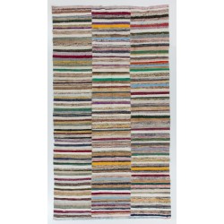 Lovely Multicolored Striped Double Sided Kilim, Vintage Handwoven Rag Rug. 6.3 x 11.4 Ft (190 x 345 cm)