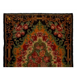 Bessarabian Vintage Hand-Woven Moldovian Wool Kilim, Unique Floral Pattern 50 years old Kilim Rug. 6.4 x 9.6 Ft (193 x 290 cm)