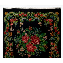 Bessarabian Vintage Hand-Woven Moldovian Wool Kilim, Unique Floral Pattern 50 years old Kilim Rug. 6.4 x 11 Ft (193 x 334 cm)