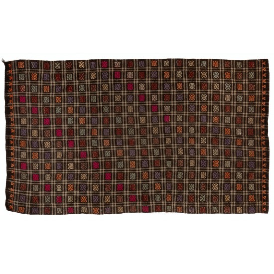 Multicolored Turkish Jajim Kilim, Vintage Flat Weave Floor Covering Made of Wool. 6.4 x 9.4 Ft (195 x 285 cm)