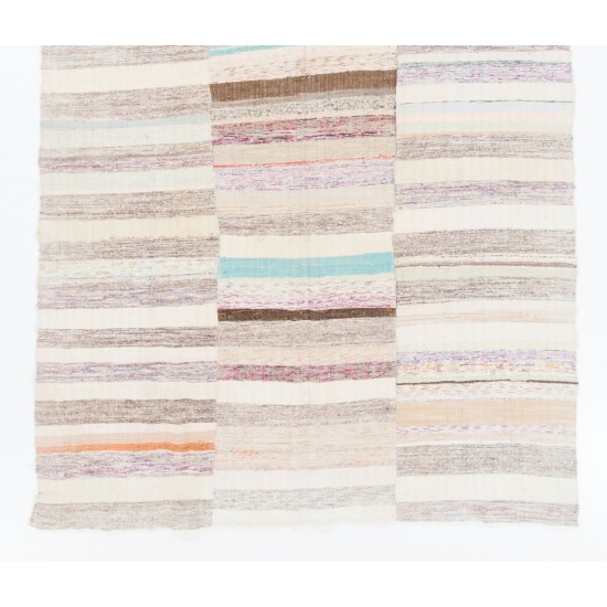 Lovely Multicolored Striped Double Sided Kilim, Vintage Handwoven Rag Rug. 6.4 x 11.4 Ft (195 x 345 cm)