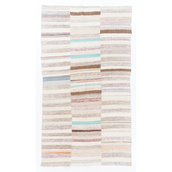 Lovely Multicolored Striped Double Sided Kilim, Vintage Handwoven Rag Rug. 6.4 x 11.4 Ft (195 x 345 cm)