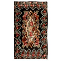 Bessarabian Vintage Hand-Woven Moldovian Wool Kilim, Unique Floral Pattern 50 years old Kilim Rug. 6.5 x 11 Ft (196 x 335 cm)