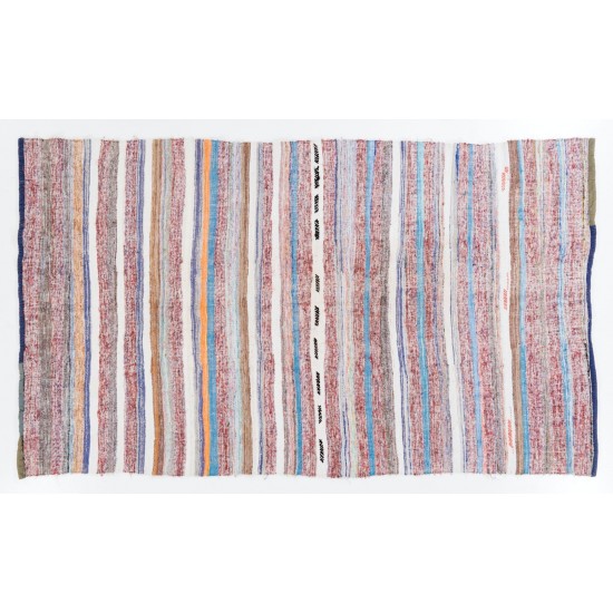 Late 20th Century Striped Double Sided Kilim, Vintage Handwoven Cotton Rug. 6.5 x 11 Ft (198 x 335 cm)