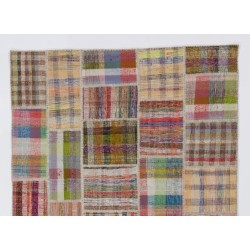 Colorful Vintage Handwoven Turkish Kilim, Authentic Flat-Weave Floor Covering. 6.6 x 9.9 Ft (200 x 300 cm)