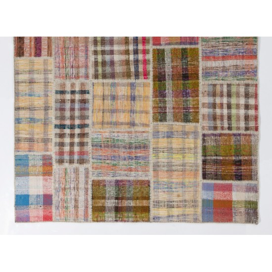 Colorful Vintage Handwoven Turkish Kilim, Authentic Flat-Weave Floor Covering. 6.6 x 9.9 Ft (200 x 300 cm)