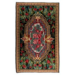 Bohomian Vintage Rose Kilim, Bessarabian Hand-Woven Area Kilim Rug Made of Wool. 6.6 x 10.5 Ft (200 x 318 cm)