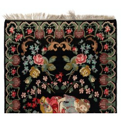 Bessarabian Vintage Hand-Woven Moldovian Wool Kilim, Unique Floral Pattern 50 years old Kilim Rug. 6.6 x 10.9 Ft (200 x 331 cm)