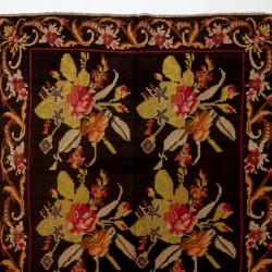 Bessarabian Vintage Hand-Woven Moldovian Wool Kilim, Unique Floral Pattern 50 years old Kilim Rug. 6.6 x 11.7 Ft (200 x 355 cm)