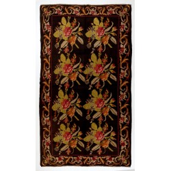 Bessarabian Vintage Hand-Woven Moldovian Wool Kilim, Unique Floral Pattern 50 years old Kilim Rug. 6.6 x 11.7 Ft (200 x 355 cm)