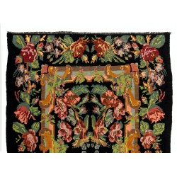 Bessarabian Vintage Hand-Woven Moldovian Wool Kilim, Unique Floral Pattern 50 years old Kilim Rug. 6.6 x 9.7 Ft (201 x 293 cm)