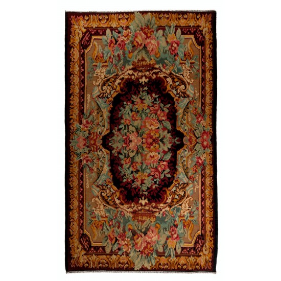 Bessarabian Hand-Woven Floral Pattern Moldovian Kilim, One-of-a-Kind 100% Sheep Wool Vintage Rug. 6.7 x 11.2 Ft (202 x 340 cm)