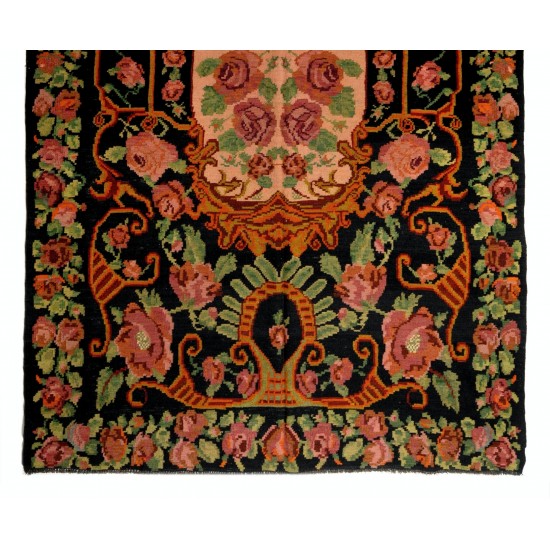 Bessarabian Hand-Woven Floral Pattern Moldovian Kilim, One-of-a-Kind 100% Sheep Wool Vintage Rug. 6.7 x 11 Ft (203 x 333 cm)