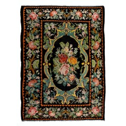 Bessarabian Hand-Woven Floral Pattern Moldovian Kilim, One-of-a-Kind 100% Sheep Wool Vintage Rug. 6.7 x 8.9 Ft (204 x 271 cm)