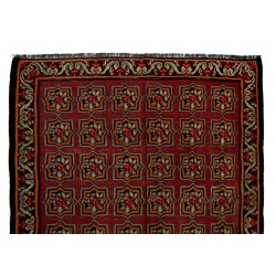 Bessarabian Hand-Woven Floral Pattern Moldovian Kilim, One-of-a-Kind 100% Sheep Wool Vintage Rug. 6.7 x 9 Ft (204 x 273 cm)