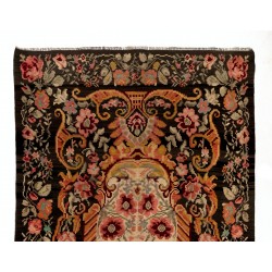 Bessarabian Hand-Woven Floral Pattern Moldovian Kilim, One-of-a-Kind 100% Sheep Wool Vintage Rug. 6.7 x 10.3 Ft (204 x 311 cm)