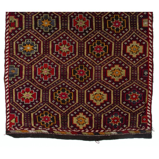 Hand-Woven Turkish Jijim Kilim, Flat Weave Wool Rug. 6.8 x 12.4 Ft (207 x 376 cm)