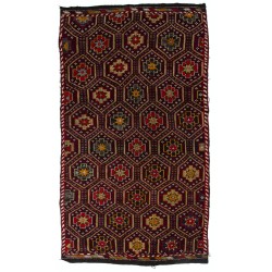 Hand-Woven Turkish Jijim Kilim, Flat Weave Wool Rug. 6.8 x 12.4 Ft (207 x 376 cm)