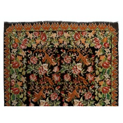 Bessarabian Hand-Woven Floral Pattern Moldovian Kilim, One-of-a-Kind 100% Sheep Wool Vintage Rug. 6.9 x 9.7 Ft (208 x 295 cm)