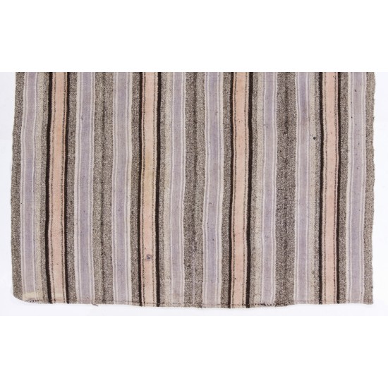 Striped Handmade Turkish Kilim, Vintage Wool and Cotton Rug. 6.9 x 9 Ft (210 x 275 cm)