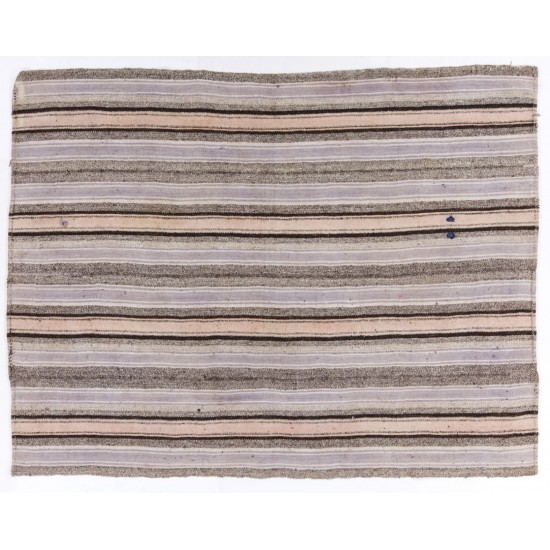Striped Handmade Turkish Kilim, Vintage Wool and Cotton Rug. 6.9 x 9 Ft (210 x 275 cm)