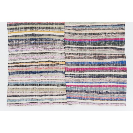 Lovely Multicolored Striped Double Sided Kilim, Vintage Handwoven Rag Rug. 6.9 x 9.7 Ft (210 x 295 cm)