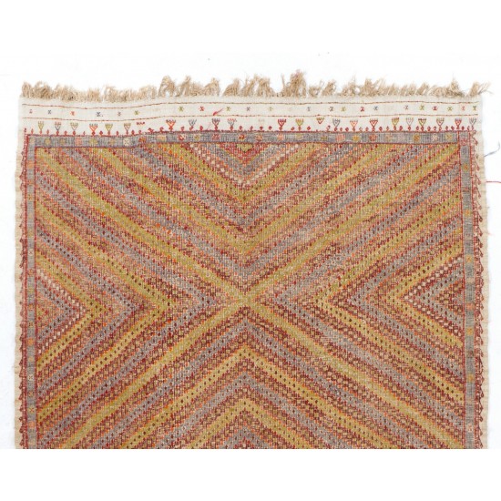 Hand-Woven Turkish Jijim Kilim, Flat Weave Wool Rug. 6.9 x 11.3 Ft (210 x 343 cm)