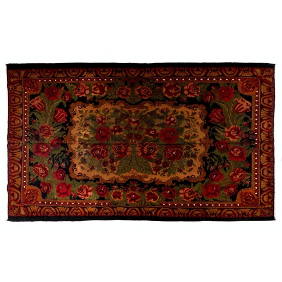 Bessarabian Hand-Woven Floral Pattern Moldovian Kilim, One-of-a-Kind 100% Sheep Wool Vintage Rug. 6.9 x 11.4 Ft (210 x 347 cm)