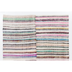 Lovely Multicolored Striped Double Sided Kilim, Vintage Handwoven Rag Rug. 7 x 9.7 Ft (215 x 295 cm)