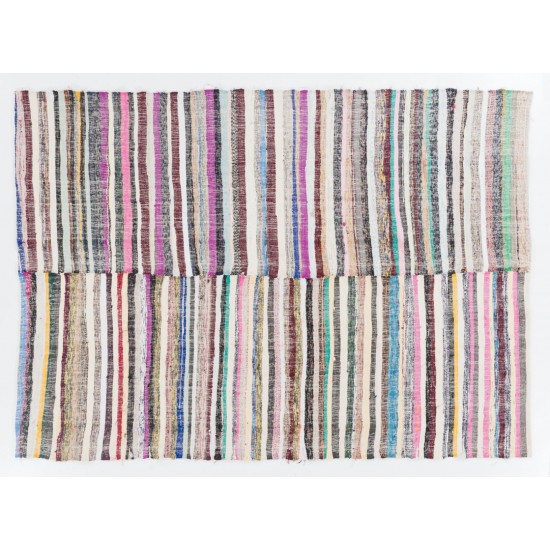 Lovely Multicolored Striped Double Sided Kilim, Vintage Handwoven Rag Rug. 7 x 9.7 Ft (215 x 295 cm)