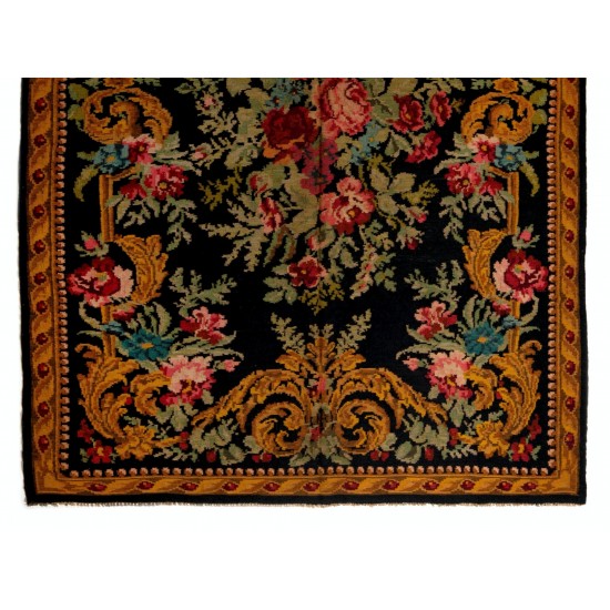 Bessarabian Hand-Woven Floral Pattern Moldovian Kilim, One-of-a-Kind 100% Sheep Wool Vintage Rug. 7.3 x 10.9 Ft (220 x 330 cm)