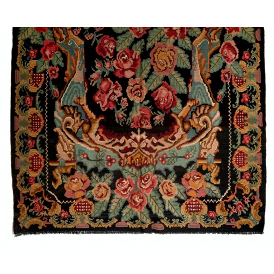 Bessarabian Vintage Hand-Woven Moldovian Wool Kilim, Unique Floral Pattern 50 years old Kilim Rug. 7.3 x 11.8 Ft (220 x 358 cm)