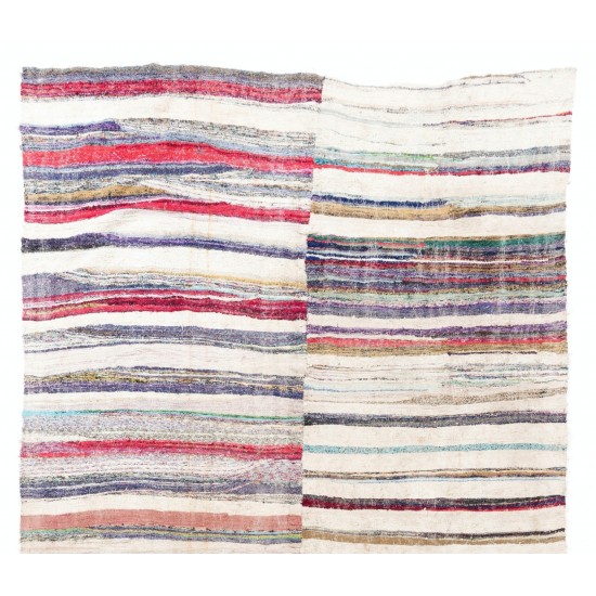 Large Lovely Multicolored Striped Double Sided Kilim, Vintage Handwoven Rag Rug. 7.4 x 12.6 Ft (223 x 384 cm)
