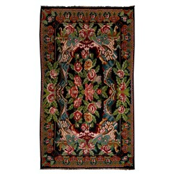Bessarabian Hand-Woven Floral Pattern Moldovian Kilim, One-of-a-Kind 100% Sheep Wool Vintage Rug. 7.7 x 12.6 Ft (233 x 382 cm)