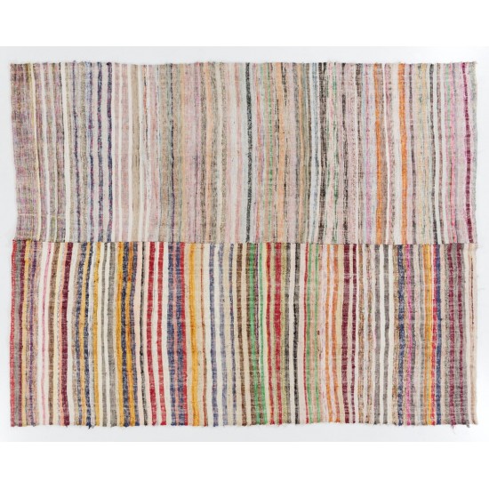 Large Lovely Multicolored Striped Kilim, Vintage Handwoven Rag Rug. 7.8 x 9.8 Ft (235 x 297 cm)